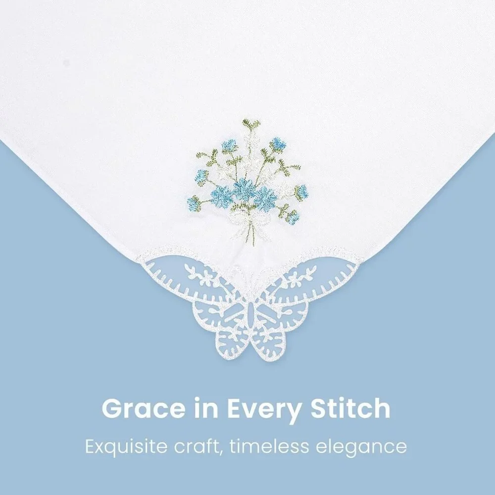 Women's Cotton Handkerchiefs Set of 12 Floral Embroidered Lace Hankies for Women